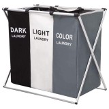 Cumpara ieftin Cos Pliabil pentru Rufe cu 3 Compartimente din Panza Oxford, Cadru Metalic, 135 L, 65.5 x 39.5 x 60 cm, Multicolor