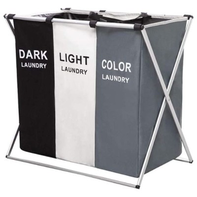 Cos Pliabil pentru Rufe cu 3 Compartimente din Panza Oxford, Cadru Metalic, 135 L, 65.5 x 39.5 x 60 cm, Multicolor foto