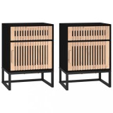 Cumpara ieftin Dulapuri noptiera, 2 buc., negru, 40x30x55,5 cm, lemn &amp; fier
