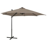 VidaXL Umbrelă suspendată cu st&acirc;lp și LED-uri, gri taupe, 300 cm