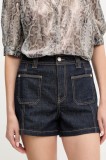 Morgan pantaloni scurți jeans culoarea bleumarin, uni, high waist, SHADZA