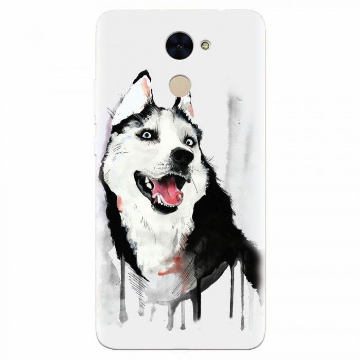Husa silicon pentru Huawei Nova Lite Plus, Husky Dog Watercolor Illustration