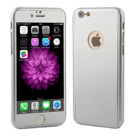 Husa Full 360&deg; (fata + spate + geam sticla) pt Apple iPhone 6 / 6S, argintiu