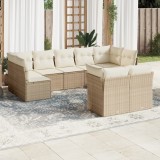 vidaXL Set canapele de grădină, 9 piese, cu perne, bej, poliratan