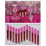 Set 12 Lip Gloss Kevin&amp;Coco, nuante de rosu, rose, nude, cutie dreptunghiulara, 26.5x16.5x2.2 cm, 200 g, multicolor, Flippy