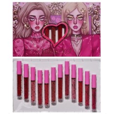 Set 12 lip gloss kevin&amp;coco, nuante de rosu, rose, nude, cutie dreptunghiulara, 26.5x16.5x2.2 cm, 200 g, multicolor