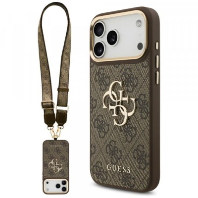 Husa pentru Apple iPhone 17 Pro Max, Guess, Big 4G Classic Logo with Big Strap, Maro foto