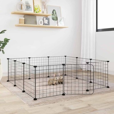 Cușcă animale de companie cu ușă 12 panouri negru 35x35 cm oțel foto