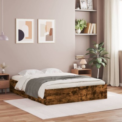 vidaXL Cadru pat cu sertare stejar fumuriu 140x190 cm lemn prelucrat foto