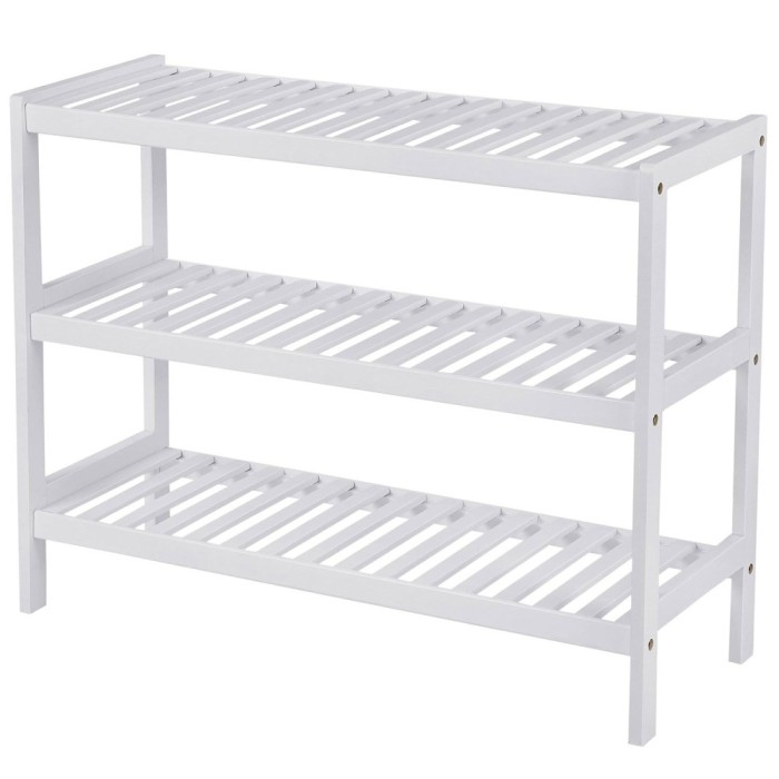 SONGMICS Raft de depozitare din bambus, cu 3 niveluri, 26x70x55cm, alb Household NewTrend