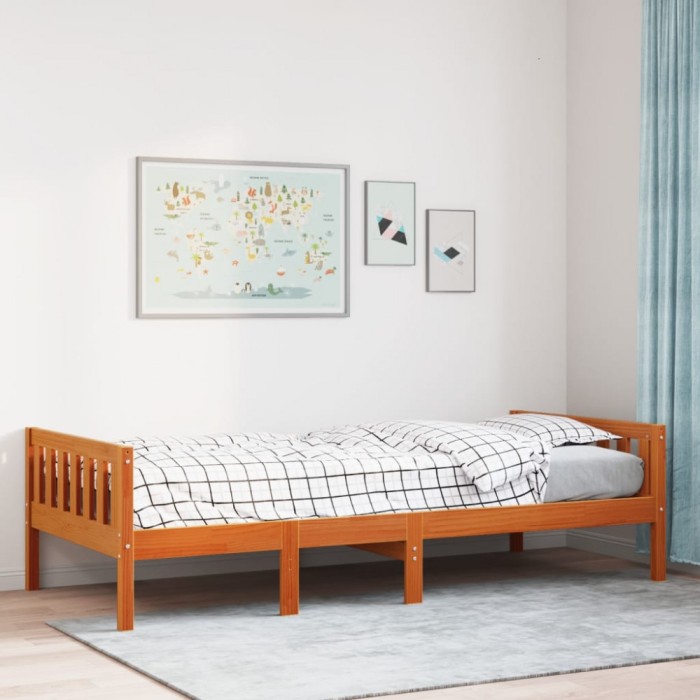 Pat pentru copii fără saltea, maro, 90x190 cm, lemn masiv pin
