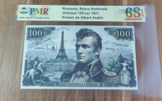 REPRODUCERE pe hartie cu filigran si fire UV proiect bancnota 100 Lei 1921 nr.179