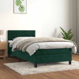 vidaXL Pat box spring cu saltea, verde &icirc;nchis, 90x200 cm, catifea 3141404