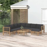 VidaXL Set mobilier de grădină cu perne gri &icirc;nchis, 9 piese, bambus