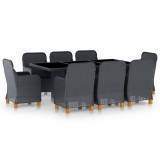 Cumpara ieftin Set mobilier exterior cu perne, 9 piese, gri inchis, poliratan