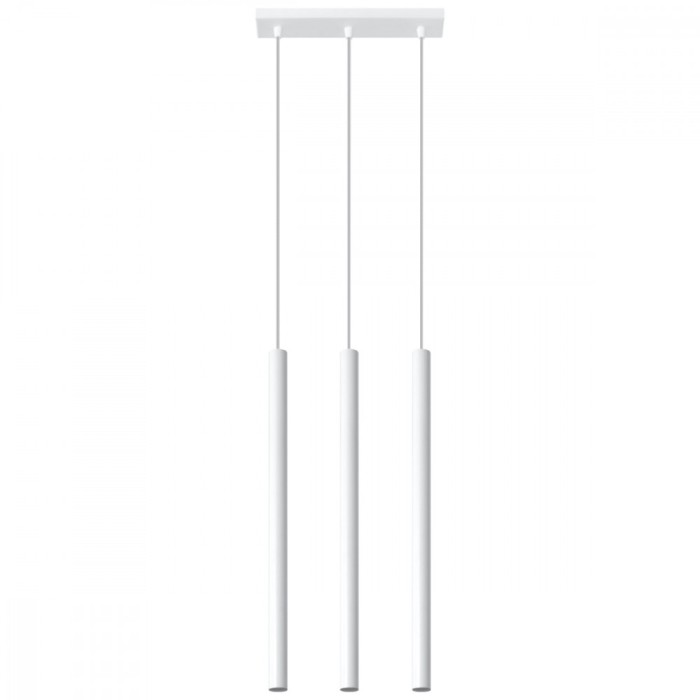 Lampă Suspendată Pastel Alb Oțel 3 Becuri Tub Modern De Interior