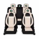 Set Huse Scaune Universale Racing, Bej cu Negru Personalizate cu Skoda