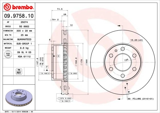 BREMBO 09.9758.10 PRIME LINE Disc frana