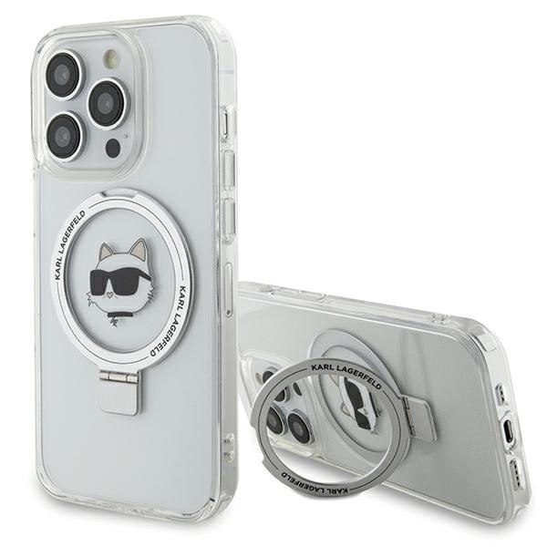 Husa MagSafe pentru Apple iPhone 15 Pro Max, Karl Lagerfeld, Ring Stand Choupette&#039;s Head, Alba
