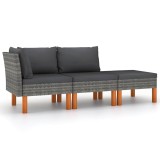 Cumpara ieftin Set mobilier gradina, 3 piese, poliratan &amp; lemn masiv eucalipt