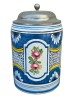 HALBA VINTAGE DIN CERAMICĂ CU CAPAC DIN ZINC, DECORATA MANUAL