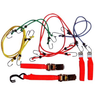 Set chingi si corzi elastice pentru fixare bagaje, 12 piese foto