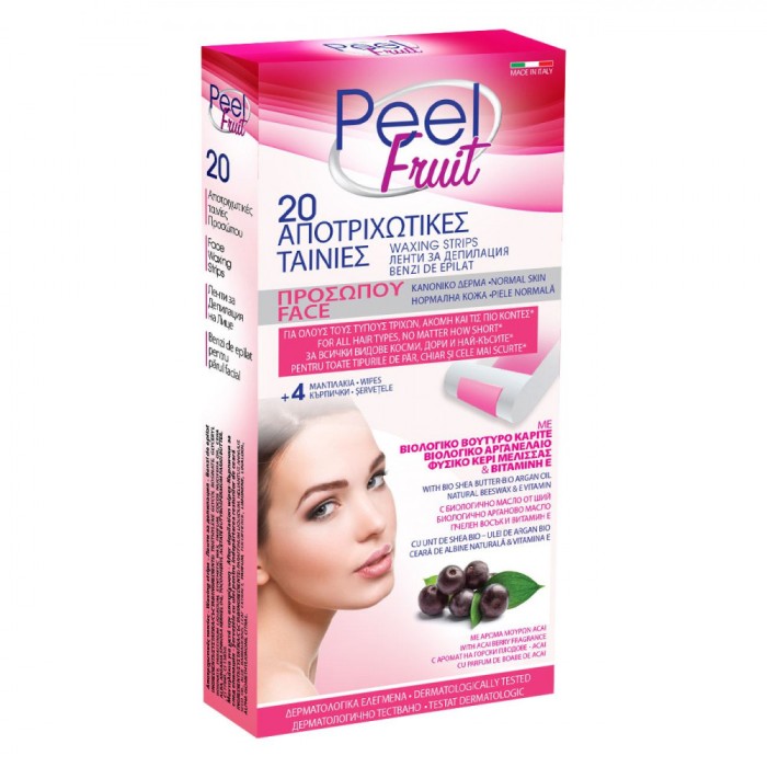 Set Benzi Epilare Facială, Peel Fruit, Normal, 20 Bucăți, Fructe de Pădure, Servetele Argan 4 Bucăți