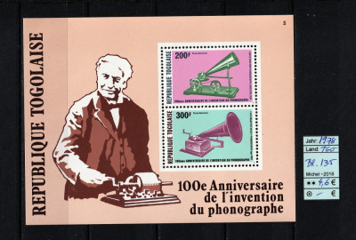 Togo, 1978 | 150 ani invenţia Fonografului - Ştiinţă, comunicaţii | MNH | aph foto