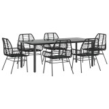 Cumpara ieftin Set de sufragerie de gradina 7 piese sticla neagra polirattan