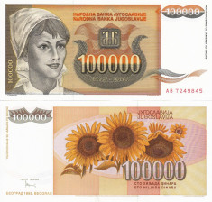 IUGOSLAVIA 100.000 dinara 1993 UNC!!! foto