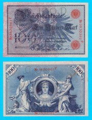Germania (p#33) 100 Mark 1908 aUNC &#039;Reichsbanknote&#039; serie: 3830561 F Sigiliu Roșu
