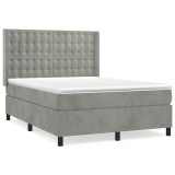 Cumpara ieftin Pat box spring cu saltea, gri deschis, 140x200 cm, catifea