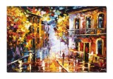 Cumpara ieftin Tablou gigant peisaj citadin pictat manual, O seara relaxanta, stilizat, 150x100cm ulei pe panza in cutit efect 3D