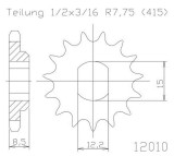 Pinion fata 11 dinti pas lant 415 - Husqvarna TC (17-18) - KTM Mini Adventure (00-07) - SX (06-18) - SX Pro (02-05) 2T 50cc