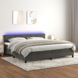 vidaXL Pat cu arcuri, saltea și LED, gri &icirc;nchis, 200x200 cm, catifea