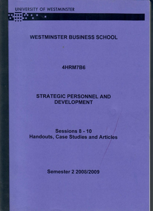 Strategic Personnel and Development Westminster Business School