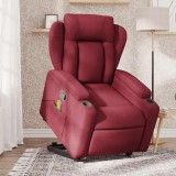 VidaXL Fotoliu rabatabil de masaj cu ridicare, roșu vin, textil
