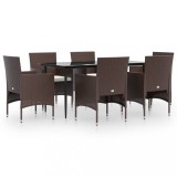 Set de servit masa pentru gradina, 7 piese, maro si negru