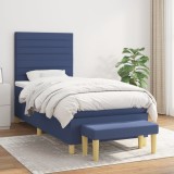 VidaXL Pat box spring cu saltea, albastru, 100x200 cm, textil