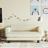 VidaXL Canapea copii cu taburet crem 100x50x30cm piele ecologică