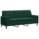 Cumpara ieftin Canapea cu 3 locuri cu pernute, verde inchis, 180 cm, catifea