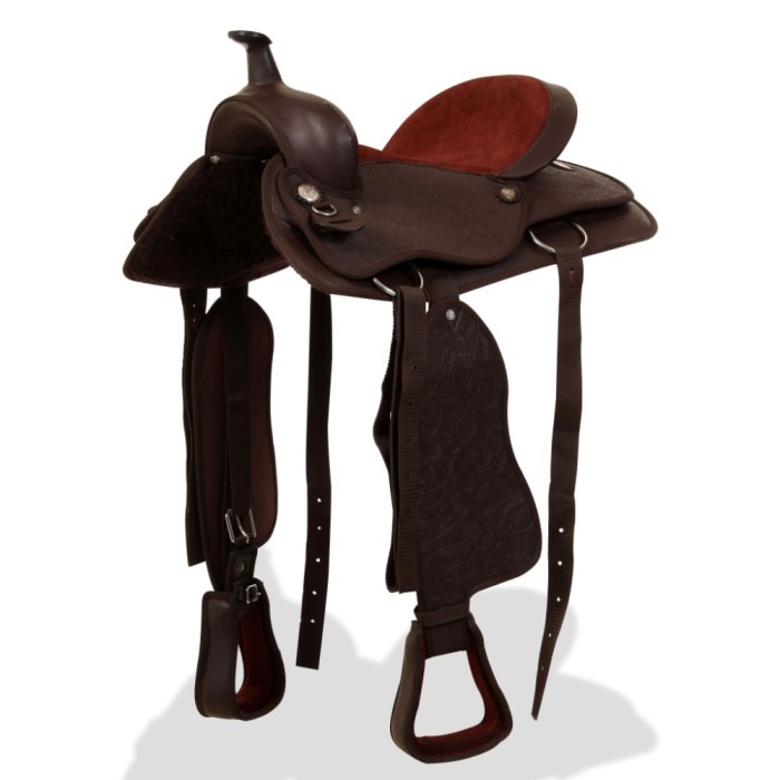 vidaXL Șa Western, căpăstru &amp; pieptar, piele naturală, 15&quot;, maro