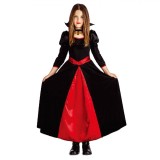 Costum de Halloween, Vampir, Rochie Lunga, Fete, Rosu/Negru, Poliester