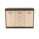 Cumpara ieftin Comoda 2 usi 4 sertare mdf stejar inchis stejar deschis Korina 140x48x100 cm
