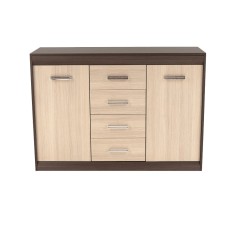 Comoda 2 usi 4 sertare mdf stejar inchis stejar deschis Korina 140x48x100 cm