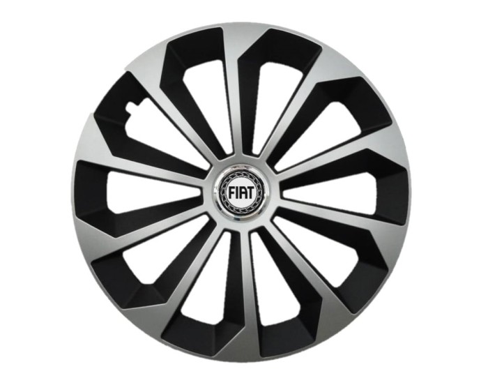 Set 4 capace roti Fame Gri-Negru cu inel R16, pentru gama auto Fiat