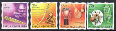 Papua Noua Guinee 1990, Instrumente muzicale, serie neuzata, MNH foto