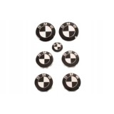 Set 7 embleme Bmw, alb-negru capota 82mm, portbagaj 74mm, capace jante aliaj 68mm, sigla volan 44mm