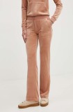 Juicy Couture pantaloni de trening din velur DEL RAY GOLD culoarea bej, neted, JCAP180G