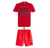 Cumpara ieftin Set tricou si pantaloni scurti unisex pentru adulti AMERICAN COLLEGE, rosu galben, M - OUTLET